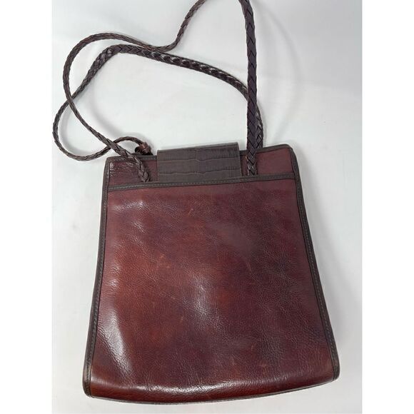 Brighton Red Brown Leather Faux Croc Patter Shoulder Bag - Picture 3 of 8
